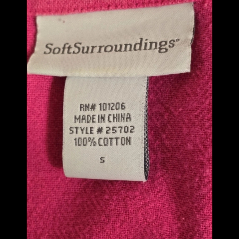 Soft Surroundings Pintuck Collared Button Front  100% Cotton  Tunic Top  Pink S - Picture 3 of 5